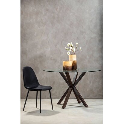 Melowden Round Glass Dining Table With Black Wood Effect Base