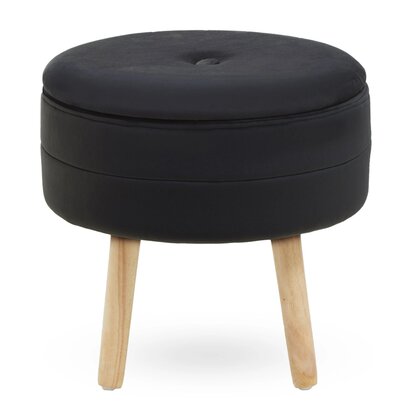Ivy Black Velvet Round Storage Stool