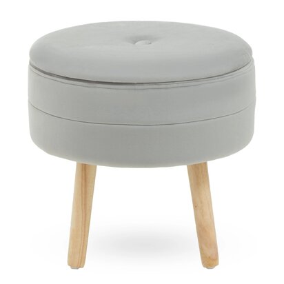 Ivy Grey Velvet Round Storage Stool