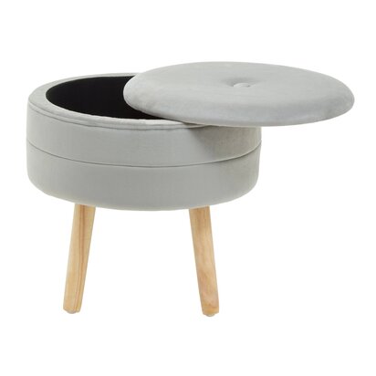 Ivy Grey Velvet Round Storage Stool