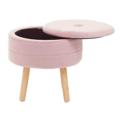 Ivy Pink Velvet Round Storage Stool