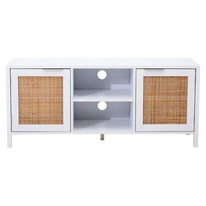 Sherman White Wood and Rattan Media Unit