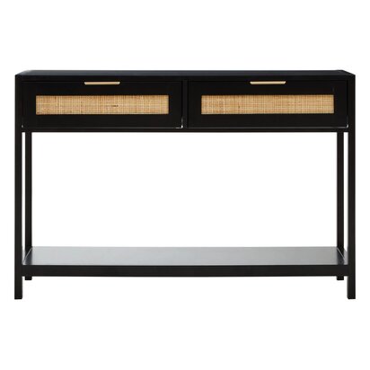 Sherman Black Wood and Rattan Two Drawer Console Table