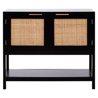 Sherman Black Wood and Rattan Two Door Side Cabinet