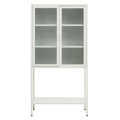 Acier Two Door White Metal Cabinet With Glass Doors