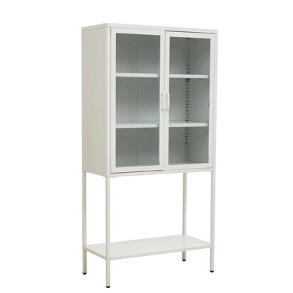 Acier Two Door White Metal Cabinet With Glass Doors