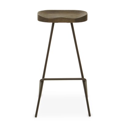 District Wooden Top Bar Stool With Metal Legs
