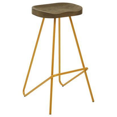 District Elm Wood Bar Stool With Metal Legs