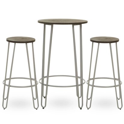 District 3 Piece Elm Wood Bar Table And Stool Set