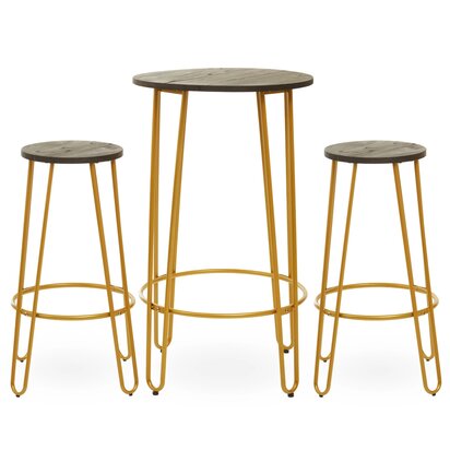 Calavale 3 Piece Gold Finish Bar Table Stool Set