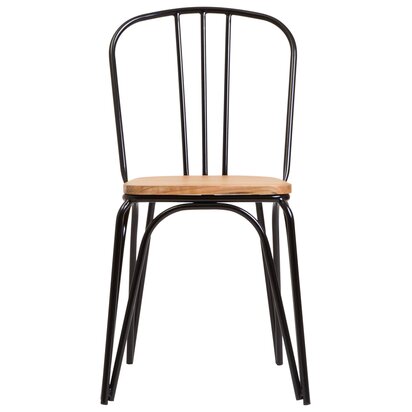 Calavale Dining Chair Elm Wood Seat With Black Finish Metal Frame