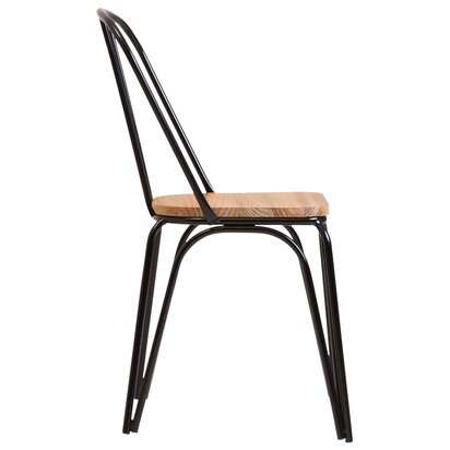 Calavale Dining Chair Elm Wood Seat With Black Finish Metal Frame
