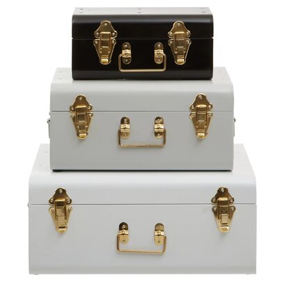 Parley Set of Three White Grey and Black Storage Trunks
