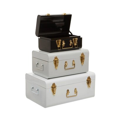 Norenelle Set of Three White Grey and Black Storage Trunks