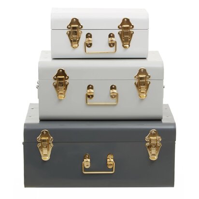 Parley Set of Three Assorted Grey Storage Trunks