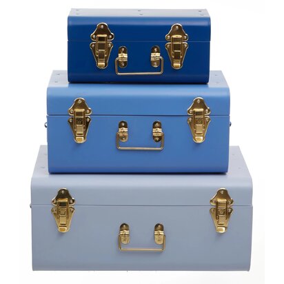 Parley Set of Three Assorted Blue Storage Trunks