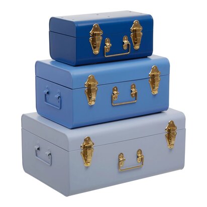 Parley Set of Three Assorted Blue Storage Trunks