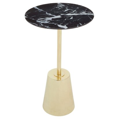 Marorose Black Marble Effect Top Gold Base Side Table