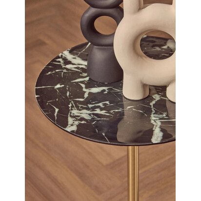 Marorose Black Marble Effect Top Gold Base Side Table