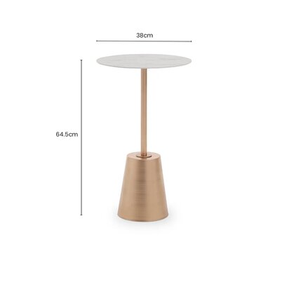 Marorose White Marble Effect Top Gold Base Side Table