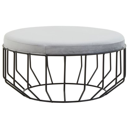 Hayes Round Grey Velvet and Black Metal Large Footstool