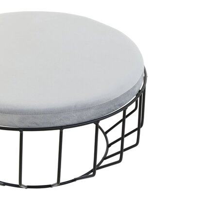 Hayes Round Grey Velvet and Black Metal Large Footstool