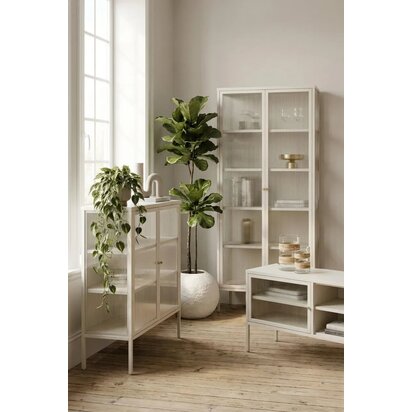 Unacott Warm White Metal and Fluted Glass Door Cabinet