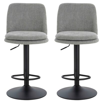 Hariselle Set of 2 Light Grey Textured Fabric Cushioned Bar Chairs