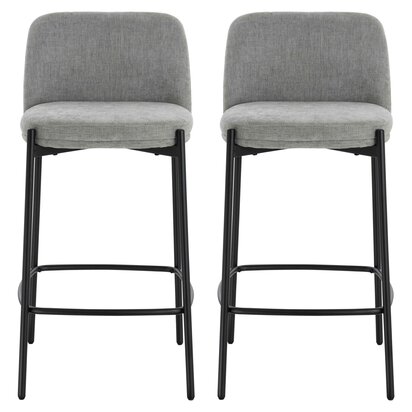 Maxwell Set of 2 Light Grey Textured Fabric Bar Chairs with Black Legs