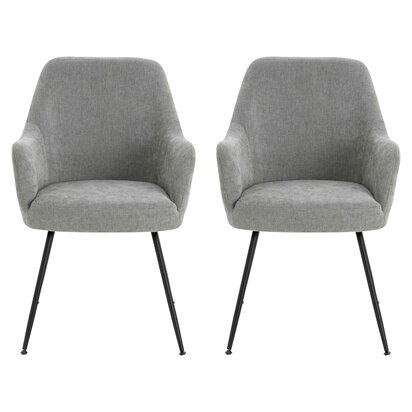 Maxwell Set of 2 Light Grey Textured Fabric Dining Chairs with Arms