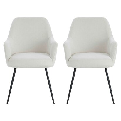 Maxwell Set of 2 Light Beige Textured Fabric Dining Chairs with Arms