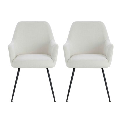 Maxwell Set of 2 Light Beige Textured Fabric Dining Chairs with Arms