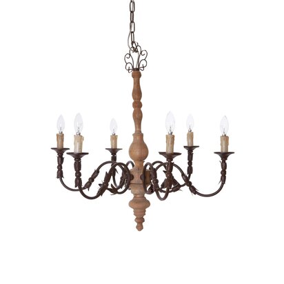 Paulette Wood and Metal 6 Arm Chandelier