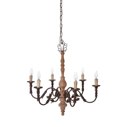 Paulette Wood and Metal 6 Arm Chandelier
