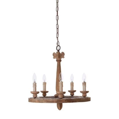 Paxton 5 Arm Oak Wood Chandelier