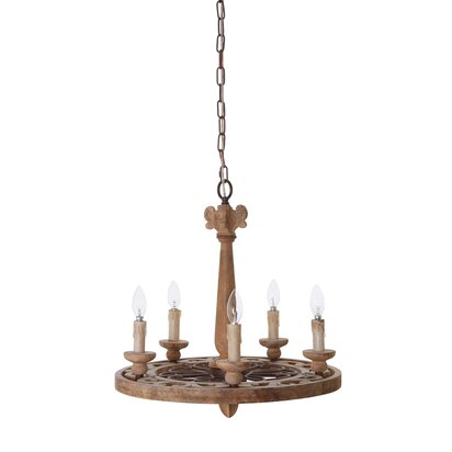 Paxton 5 Arm Oak Wood Chandelier