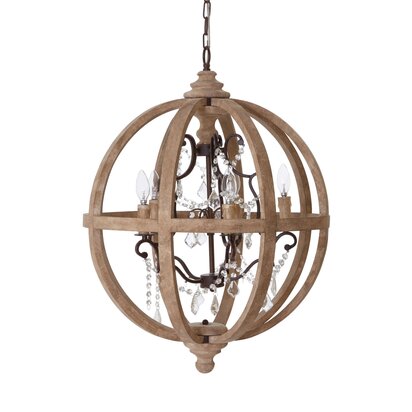 Pia 5 Arm Metal and Oak Wood Orb Chandelier