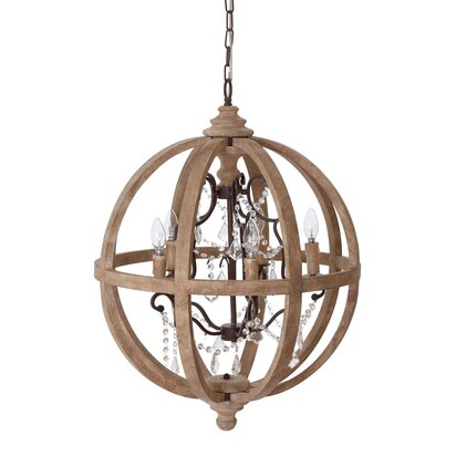 Pia 5 Arm Metal and Oak Wood Orb Chandelier
