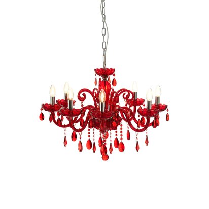 Morano 8 Bulb Red Crystal Glass Chandelier