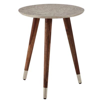 Boho White Finish Carved Metal Top Side Table