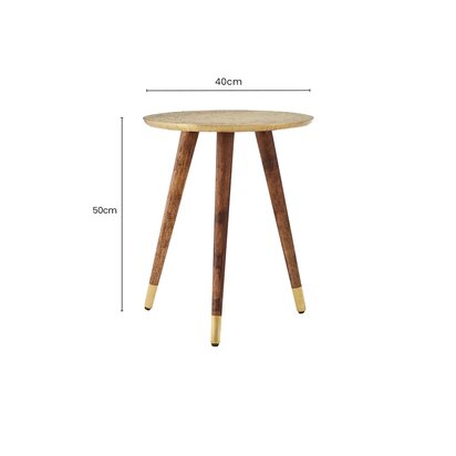 Boho Gold Finish Carved Metal Top Side Table
