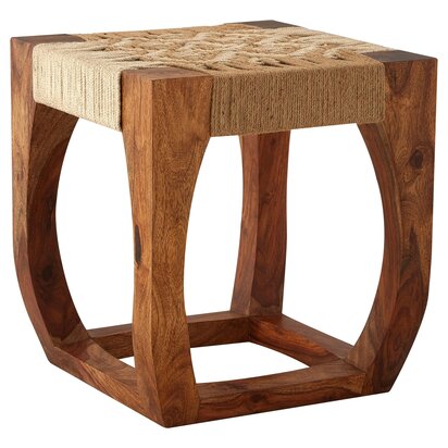 Boho Acacia Wood And Jute Square Stool