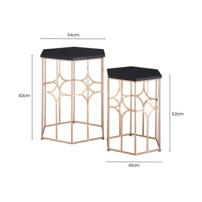 Lexa Rose Gold and Black Set Of Two Side Tables