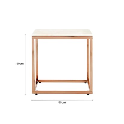 Allure Square White Marble and Rose Gold Square End Table