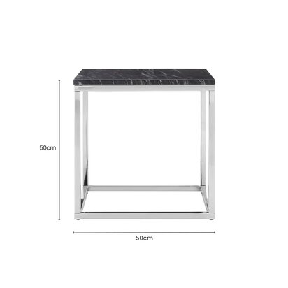 Allure Square Black Marble End Table with Chrome Metal Base