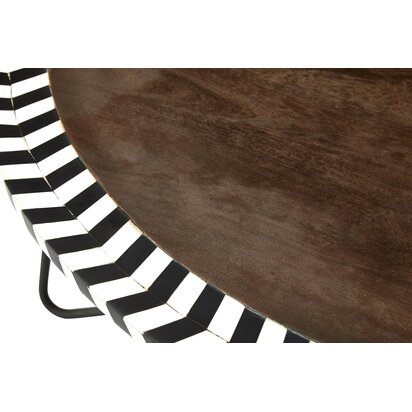 Artisan Round Acacia Wood Coffee Table with Mosaic Edge
