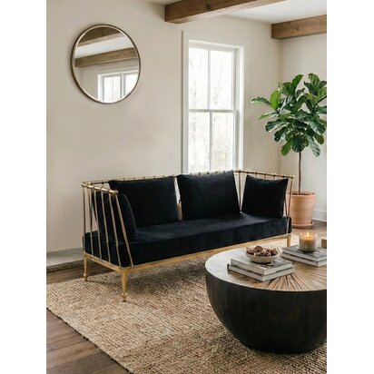 Novo Black Velvet and Gold Frame 2 Seater Sofa