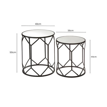 Delirose Mirror and Black Metal Set Of 2 Side Tables