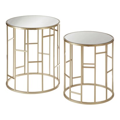 Delirose Set Of 2 Champagne Finish Round Side Tables