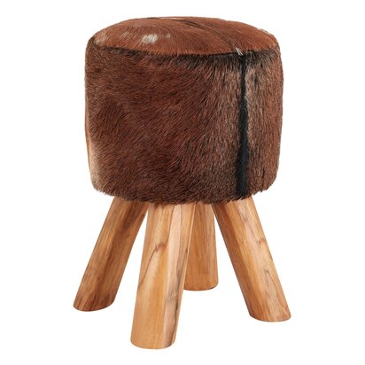 Penowod Brown Hair on Leather Round Stool